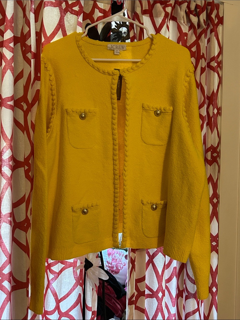 J. Crew Braided-Trim Mustard Yellow Pocket Jacket